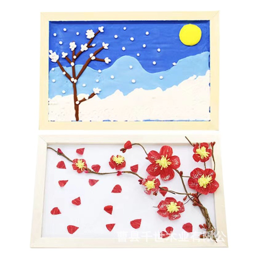 DIY handmade wooden three-dimensional clay picture frame snowflake clay work frame hand figure photo frame