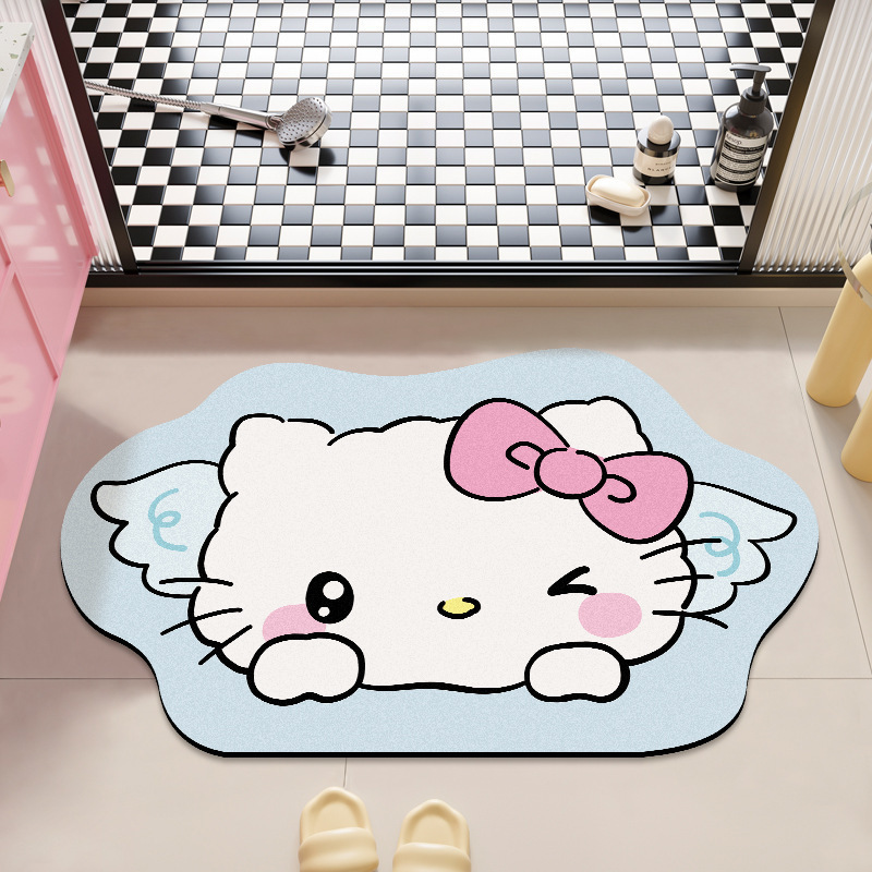 可爱HelloKitty硅藻泥吸水地垫家用卫生间洗漱台防滑易打理门垫|undefined