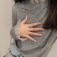 法式灰色半高领正肩长袖t恤女秋冬高级感内搭打底衫修身短款上衣