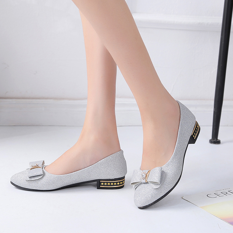 Spring Bow Knot Mom Shoes Low Cut Women's Sequined Soft Soled Loafers Professional Single Shoes_vogvips.com
