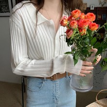 polo翻领针织打底衫2025秋冬新款复古温柔内搭毛衣开衫修身上衣女