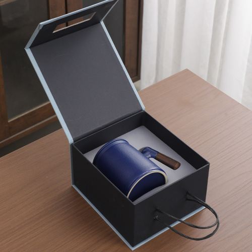 Creative Ceramic Office Cup with Wooden Handle, Lid, Tea Separation Filter Cup, Gift Box, Business Gift, Handout Gift