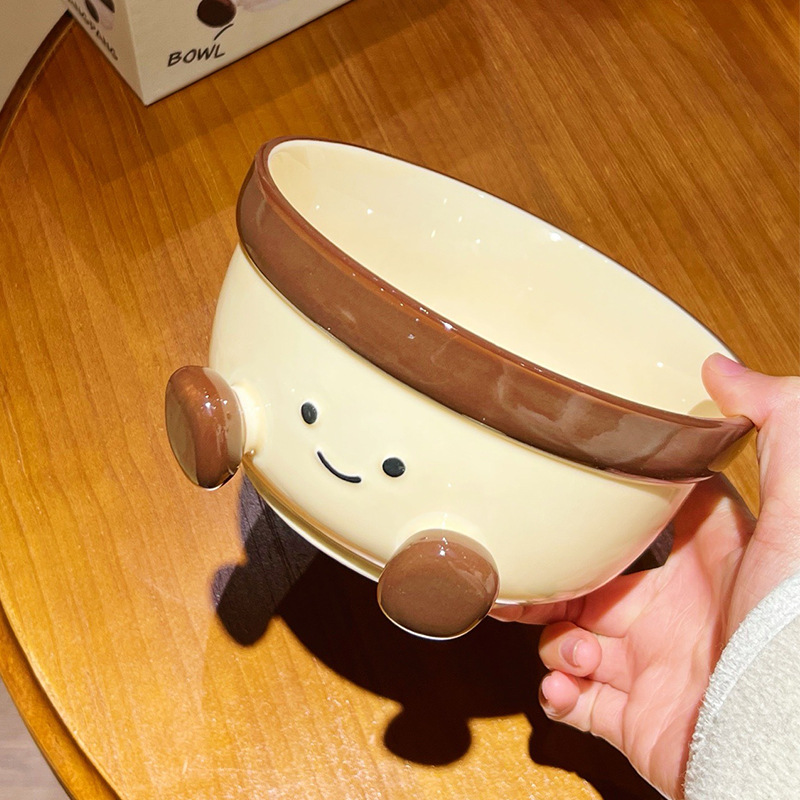 Pequeño libro rojo con los pies gordos tazón de cerámica pintado a mano bajo vidriado lindo tazón de fideos instantáneos de nicho tazón de ensalada de cerámica gorda