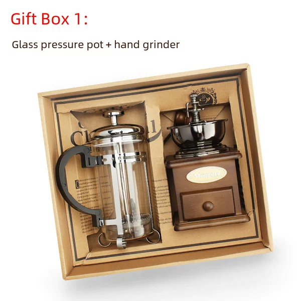 Bean Grinder French Press Set Coffee Utensils Activity Gift Hand Coffee Grinder Gift Box