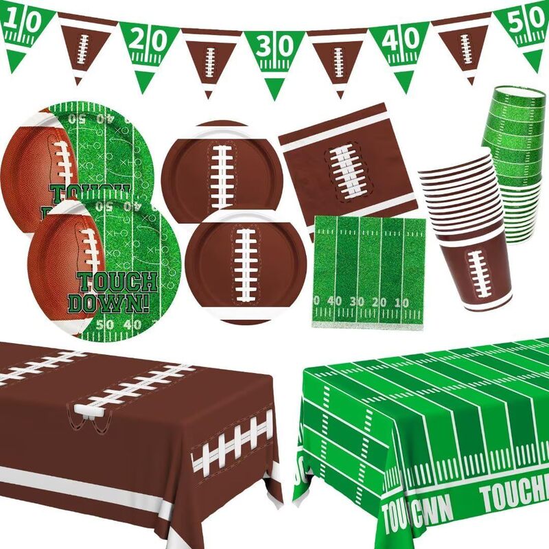 Cross-Border Football Party Supplies Themed Paper Plates and Napkins Football Game Birthday Tableware Set Tablecloth Super Bowl Cross-Border Football Party Supplies Themed Paper Plates and Napkins Football Game Birthday Tableware Set Tablecloth Super Bowl