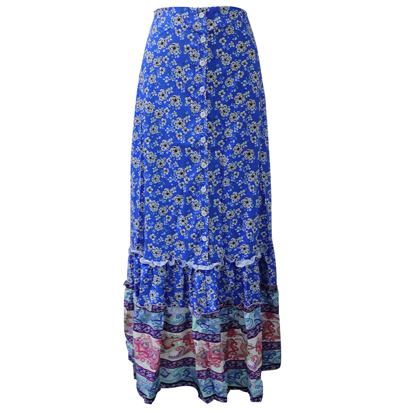 breasted floral slit high waist long skirt NSONF131982