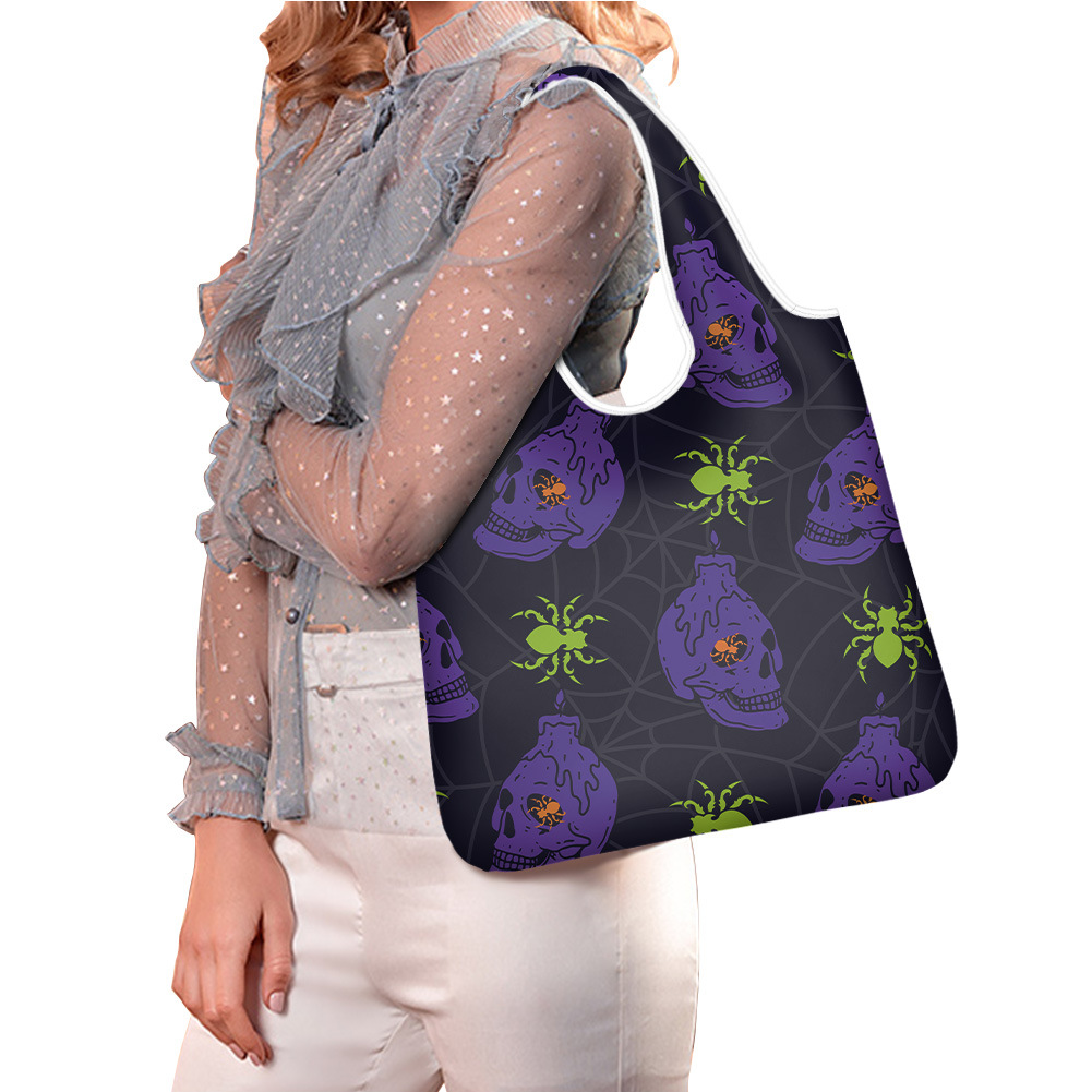 2022新款万圣节创意款南瓜蜘蛛印花 手提帆布袋卡通可爱涤纶背袋