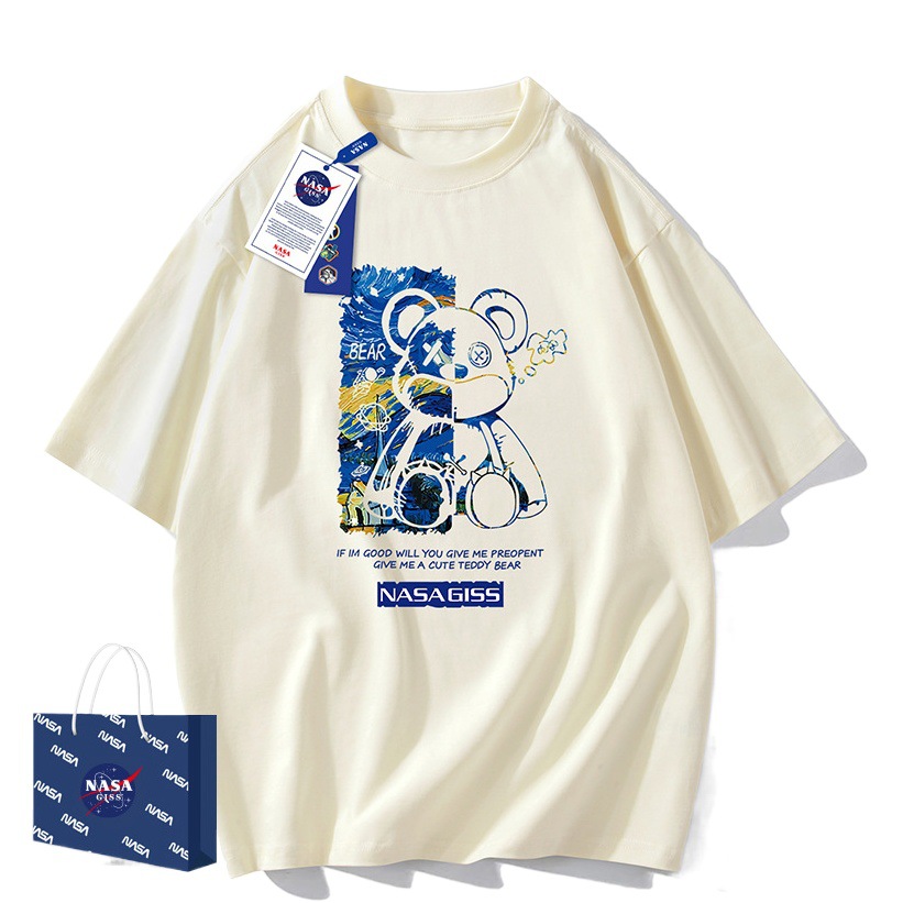 NASAGISS pesado nombre conjunto de los hombres de manga corta Camiseta de la pareja de las mujeres de la marca de moda de verano suelta media manga adolescentes