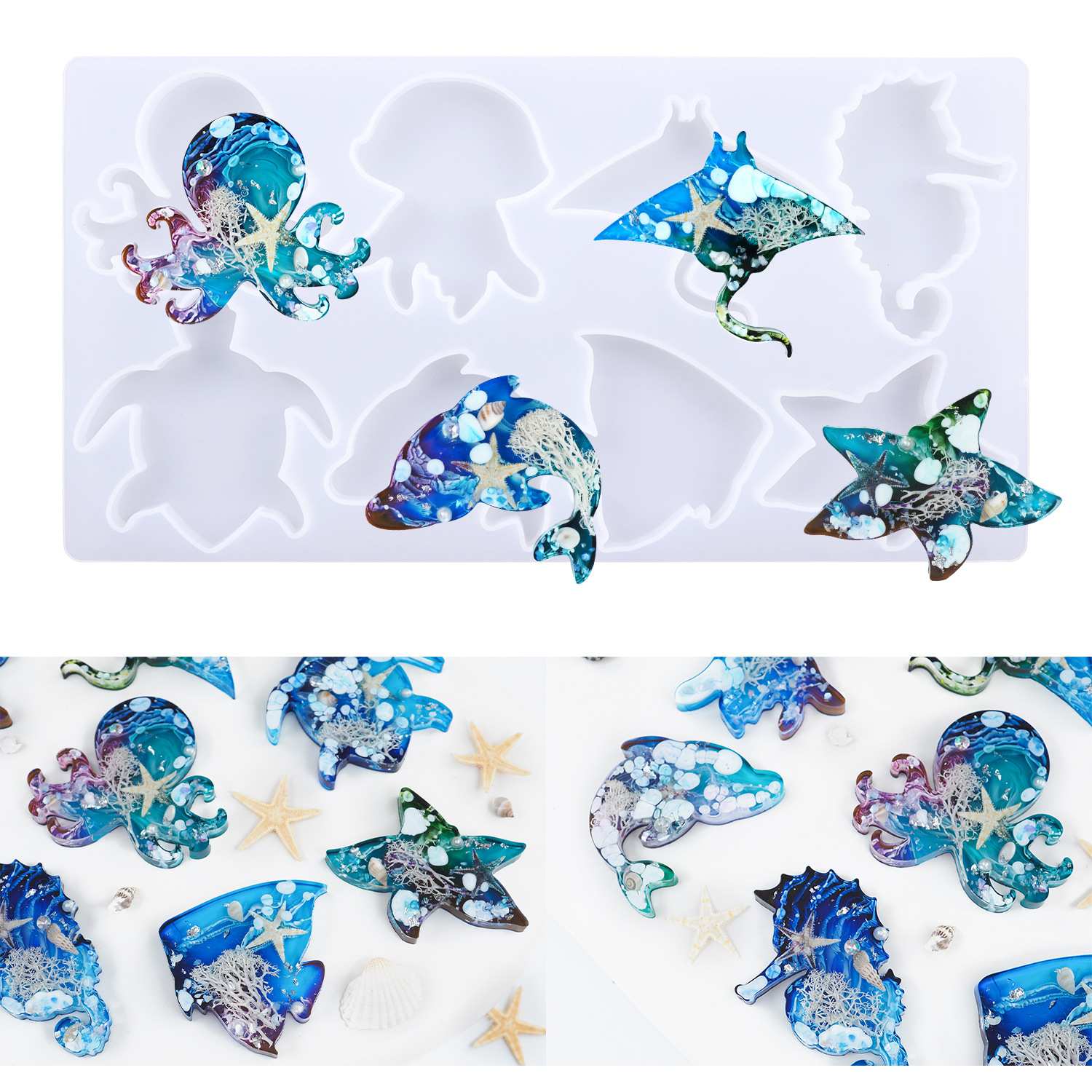 Diy水晶滴接着剤エポキシ樹脂海洋動物タコクジラクラゲキーホルダー鏡面シリコン金型