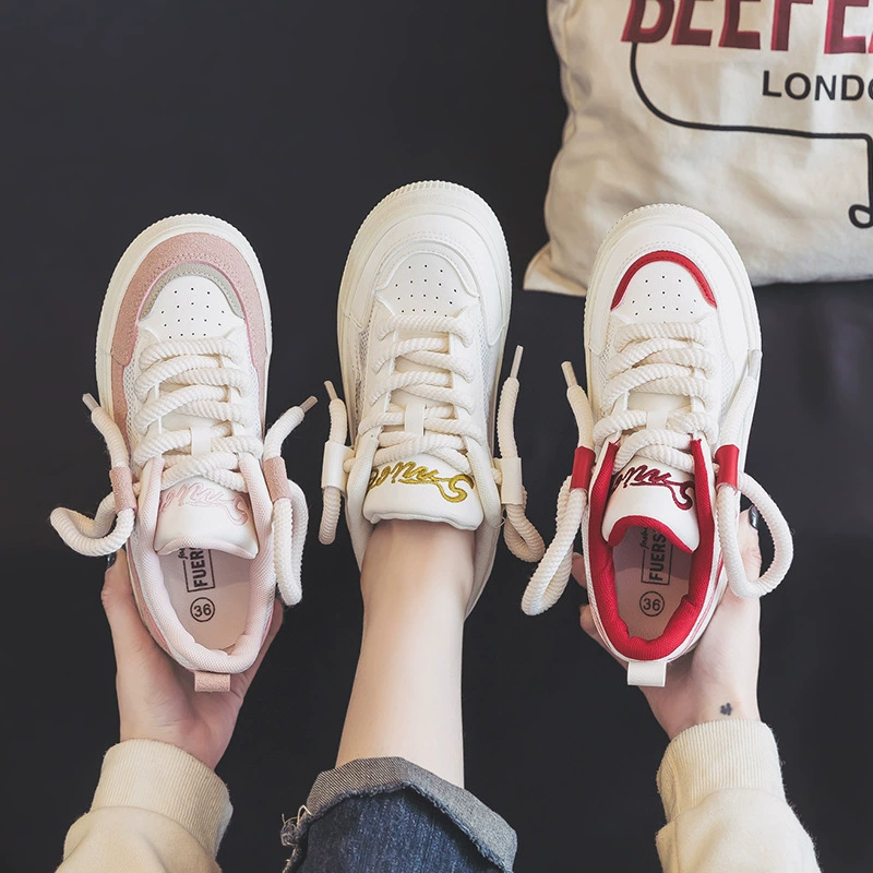 Пятно 2024 года новая сетка дышащая кожа лица маленькая белая обувь женская толстая шнурка доска обувь женская H1011