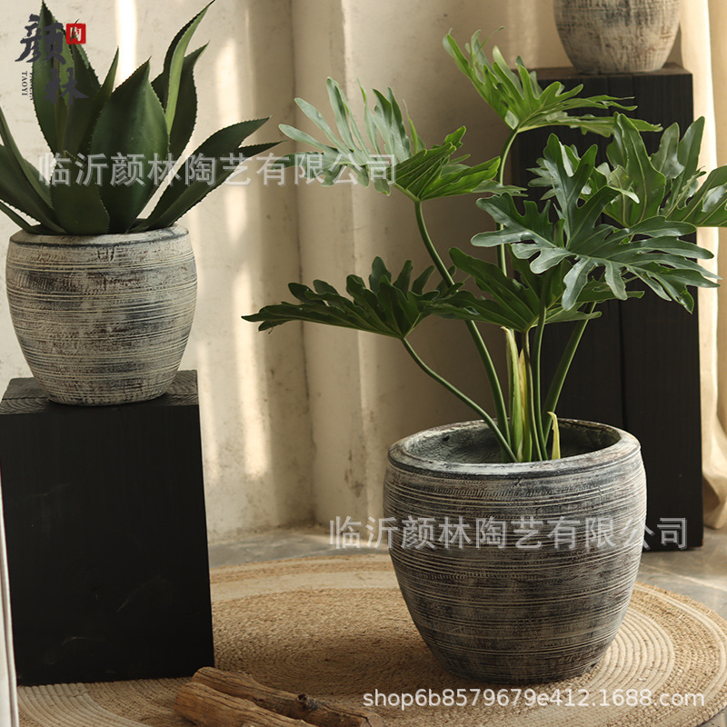 Retro gris creativo textura interior sala de estar maceta verde hotel centro comercial decoración patio gran maceta de aterrizaje