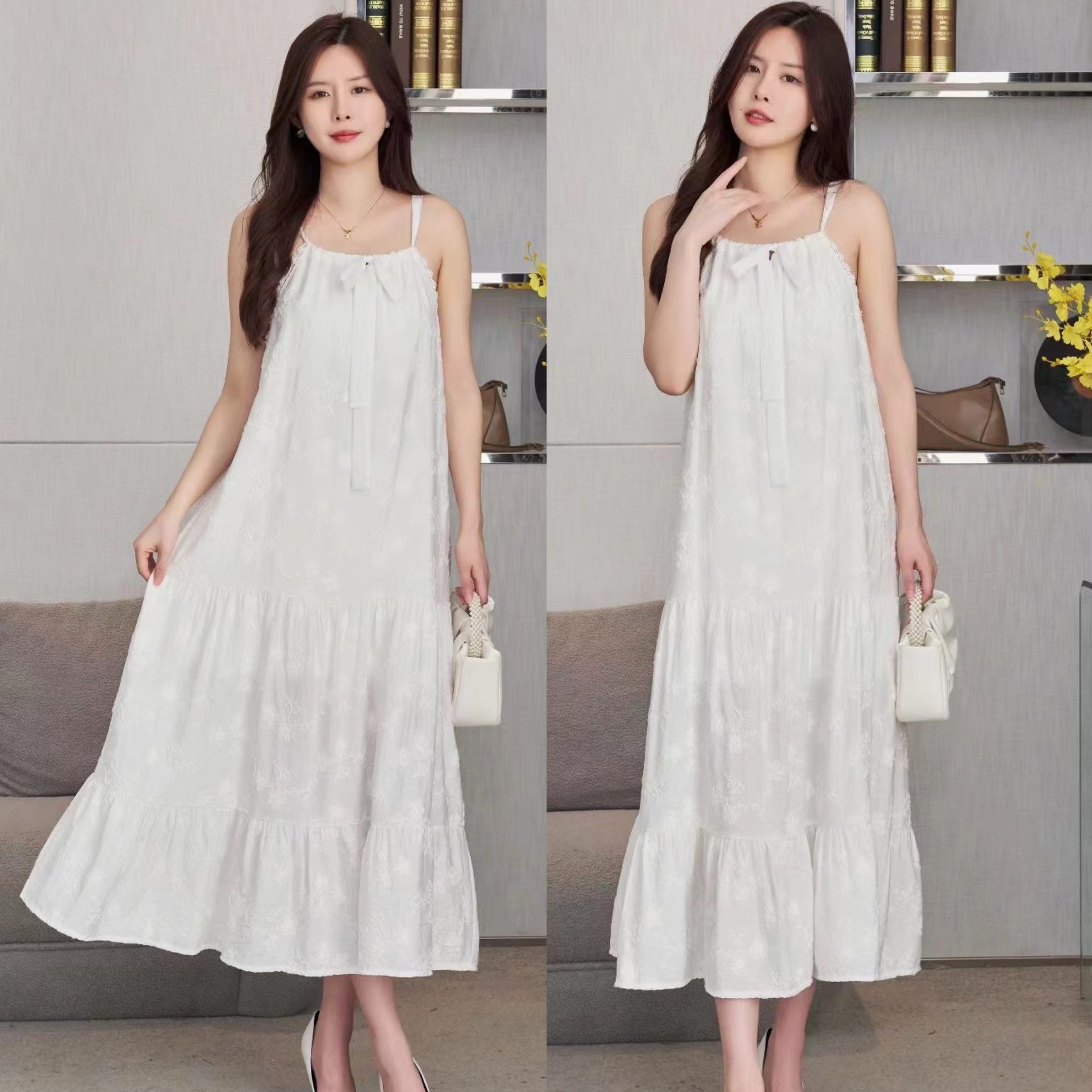 899 면 및 린넨 자수 흰색
