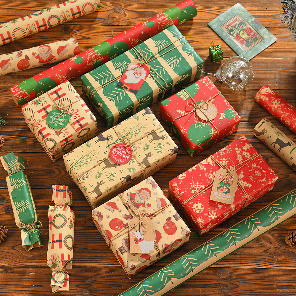 Amazon nuevo papel kraft retro caja de regalo de Navidad letras Papá Noel regalo papel de regalo al por mayor