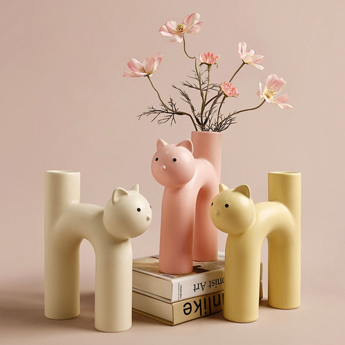 Beihanmei Nordic style cute cat vase decoration living room flower arrangement home decoration Amazon cross-border hot sale