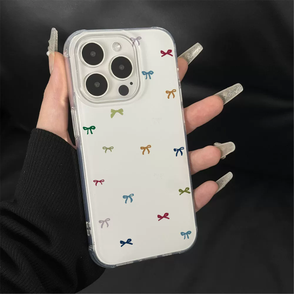 Apple, iPhone16, расписанный белый совместимый чехол с бантом, 16promax