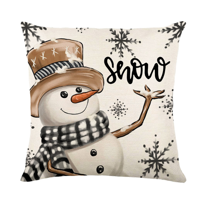 リネンブレンドクリスマス枕カバー装飾バッファローチェック柄クリスマスツリーハッピー雪景色ハッピークリスマス枕|undefined