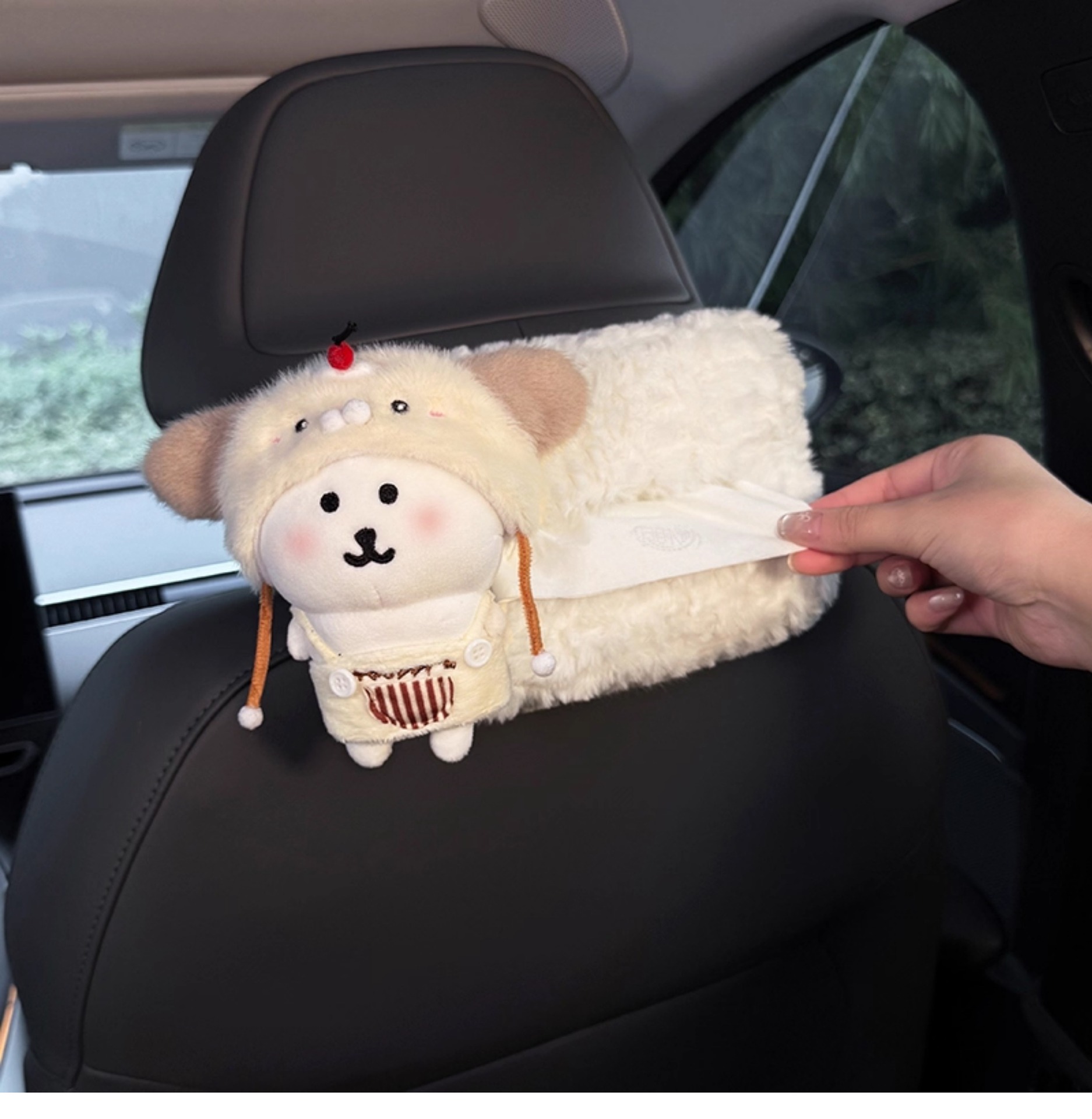 Cute Doll Car Tissue Box, 2025 New Model, Hanging on the Rear Headrest of the Car, High-End Style for Women
