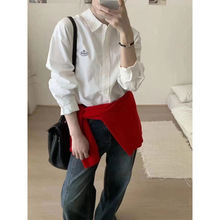 秋季新款韩系高级感通勤澳棉高密色织洗皱创意月桂刺绣衬衫女ZW8