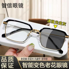 8019 新製品メタルハーフフレーム高精細色変化老眼鏡抗青色光日焼け止め Dujiao 老眼メガネメーカー卸売