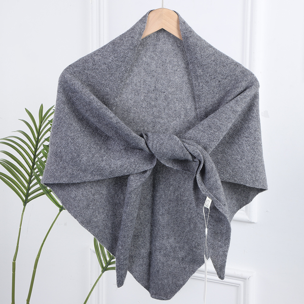 100% pure wool high-quality autumn and winter scarf shawl for women, dual-use neck warmer, solid color knitted triangle scarf
