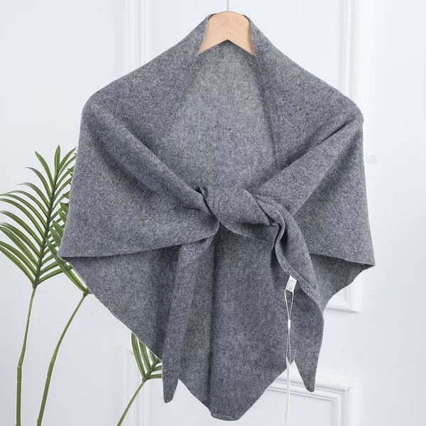 100% pure wool high-quality autumn and winter scarf shawl for women, dual-use neck warmer, solid color knitted triangle scarf