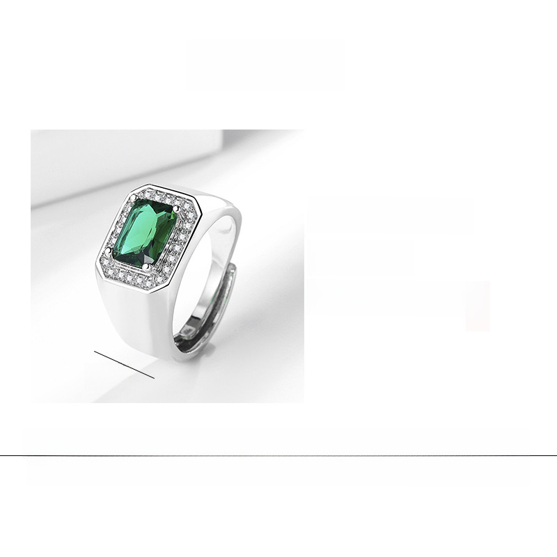 Grenzüberschreitender Außenhandel neuer quadratischer Smaragdring für Herren Live-Übertragung heißer Farbschatz Europäische und amerikanische Mode für Herrenring_voghion.com