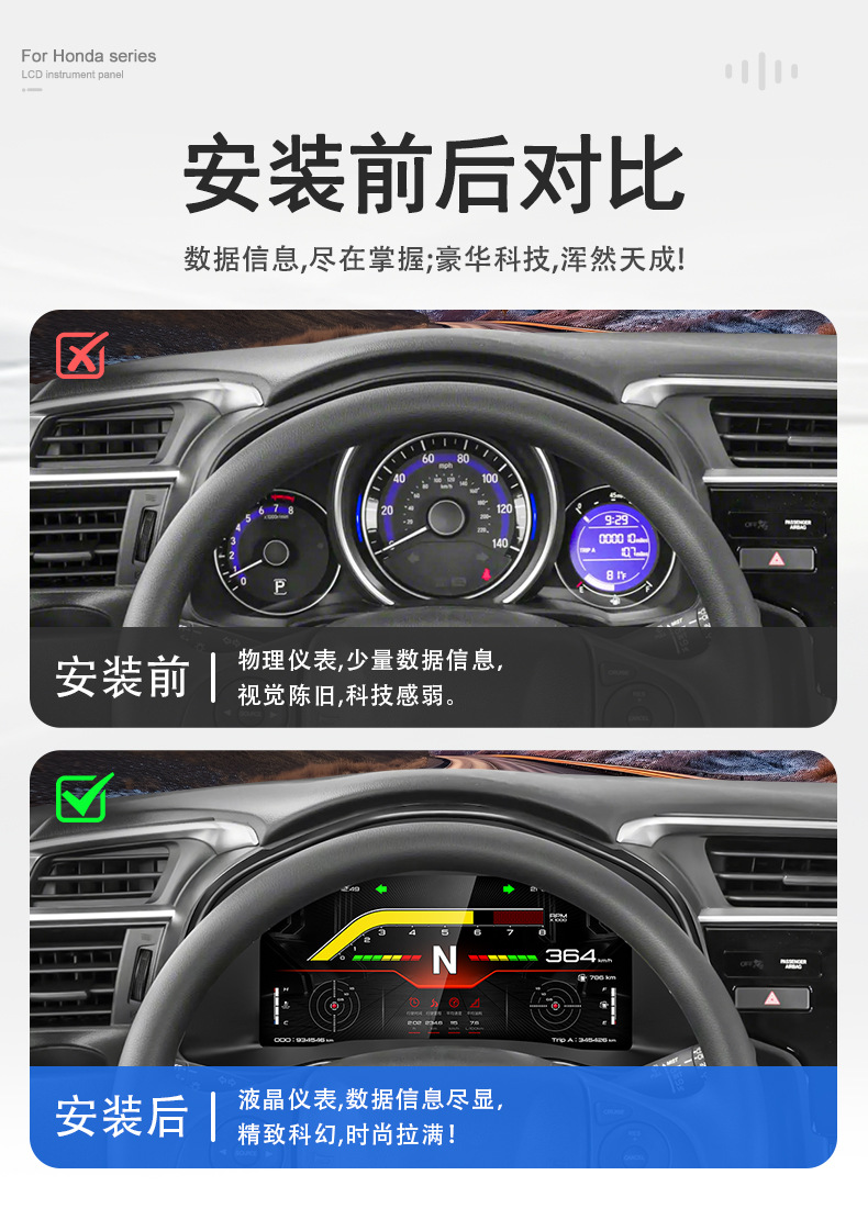 Suitable for 14-20 Honda Fit/Honda Fit Full Lcd Instrument Panel Speed and Mileage Modified Fuel Gauge