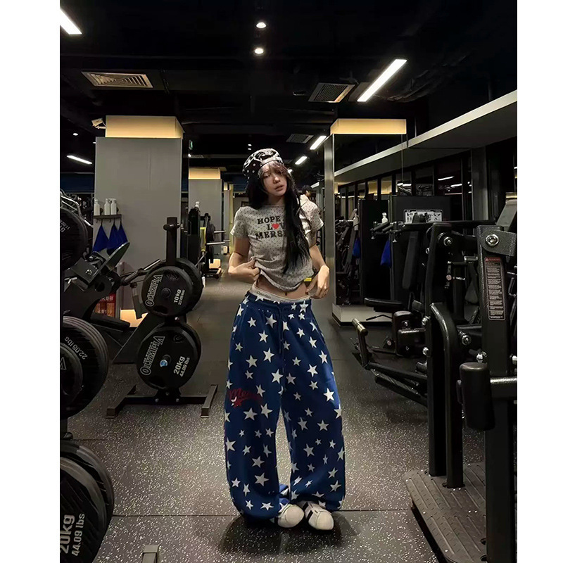 Plus-Size Simple Design Star-Printed Wide-Leg Sweatpants for Women, Summer New High-Waisted Slimming Casual Pants Plus-Size Simple Design Star-Printed Wide-Leg Sweatpants for Women, Summer New High-Waisted Slimming Casual Pants