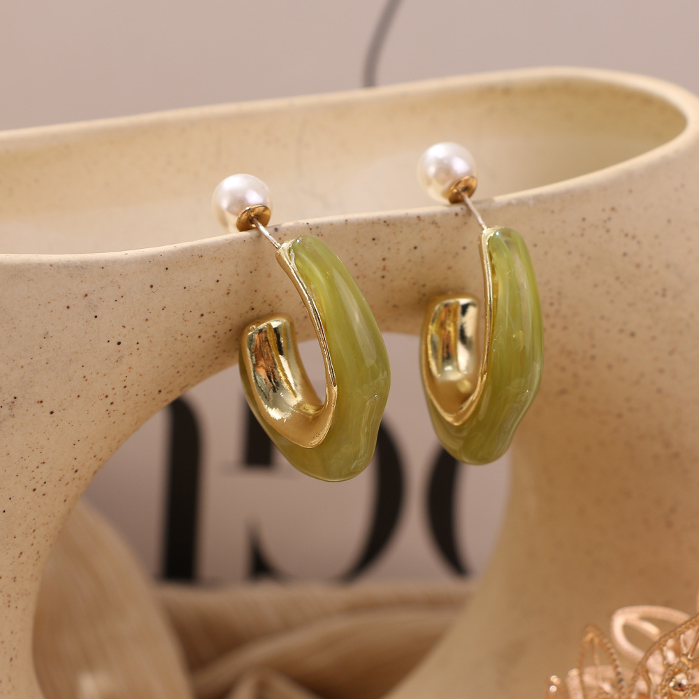 Inlay Design Vintage Style Geometric Alloy Inlay Artificial Pearls Resin Women's Ear Studs