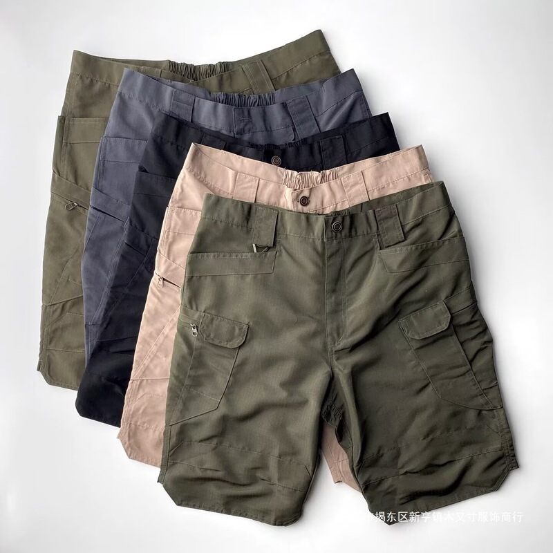 2025 Summer In-Stock Men's Straight-Leg Simple Non-Stretch Camouflage Plaid Polyester Casual Work Shorts