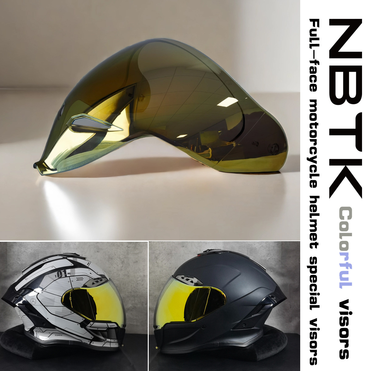 Ghost Face Helmet Lens Helmet Sun Visor Electroplated Aurora Goggles Lens Day and Night Universal Full-Face Helmet Dual Lens Motorcycle