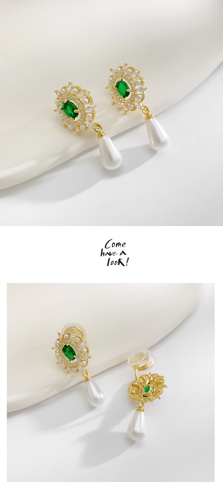 Design di nicchia in stile designer, lusso leggero, senso di fascia alta, orecchini di perle vintage, orecchini di smeraldi della nonna in stile palazzo, orecchini_voghion.com