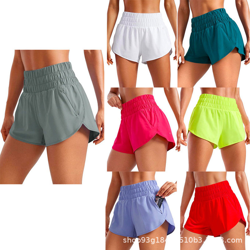 Cross-border Foreign Trade Explosions Women's Dolphin Sports Shorts High Waist Running Yoga Casual Pants with Lined Zipper Pocket