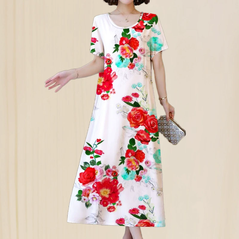 Высококачественное женское платье, новый летний стиль для мам, свободная утягивающая юбка с принтом, закрывающая живот, женская юбка средней длины больших размеров.