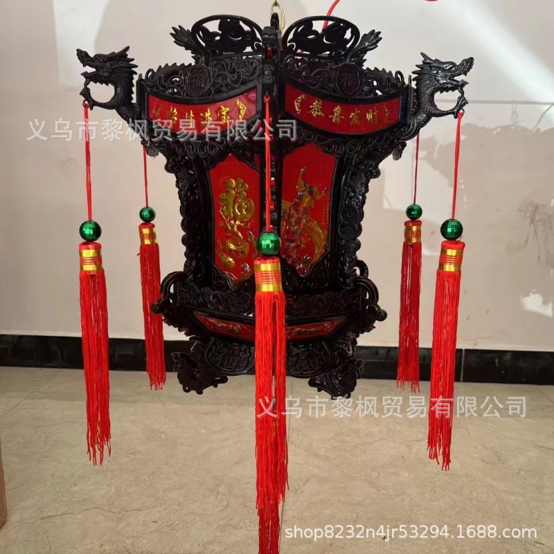 走马灯led旋转灯笼七彩发光花灯装饰新年春节结婚喜庆红6角灯笼