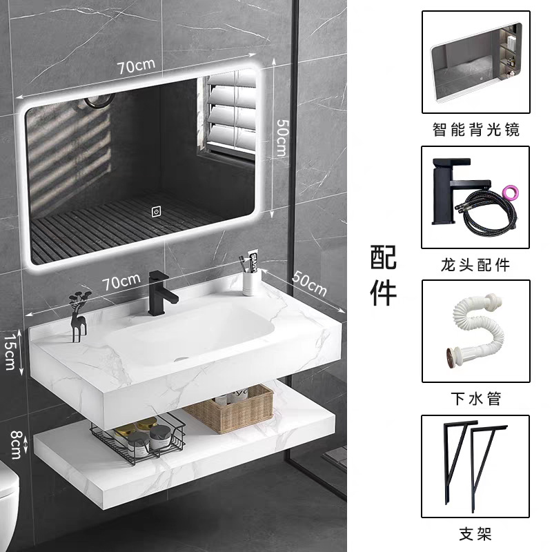 gabinete de baño de ingeniería de hotel de tabla de roca personalizado doble capa sin costura integral lavabo lavabo lavabo gabinete de baño inteligente combinación