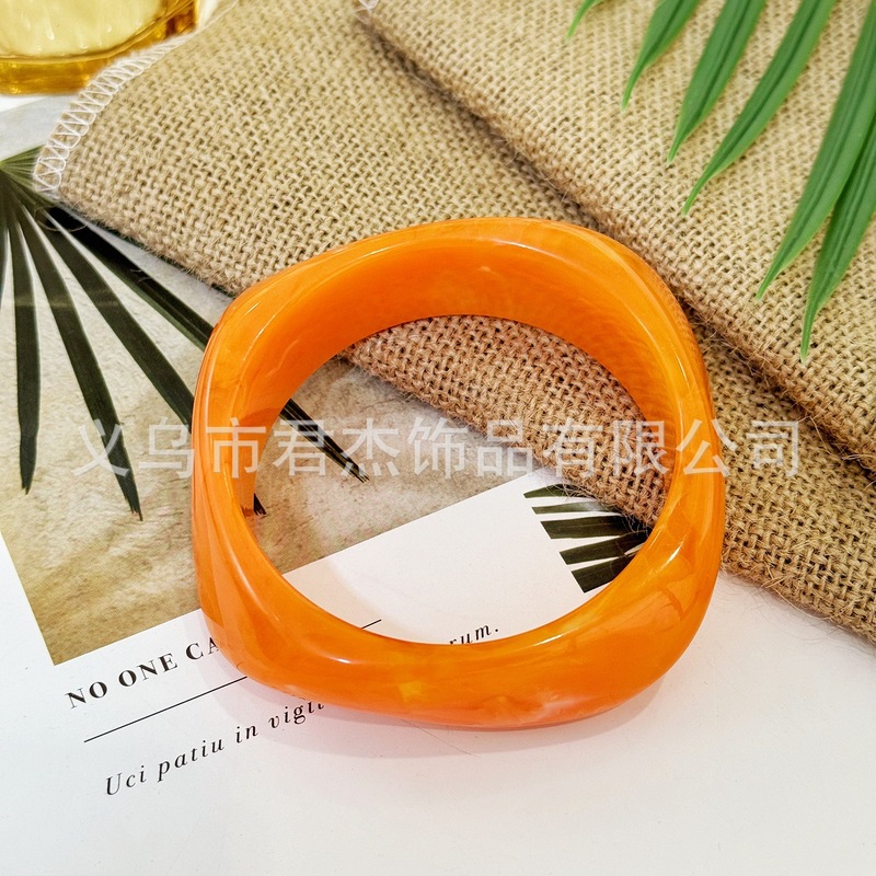 欧美几何晕染咖色树脂手镯不规则方形手环小众设计个性手饰潮批发|undefined