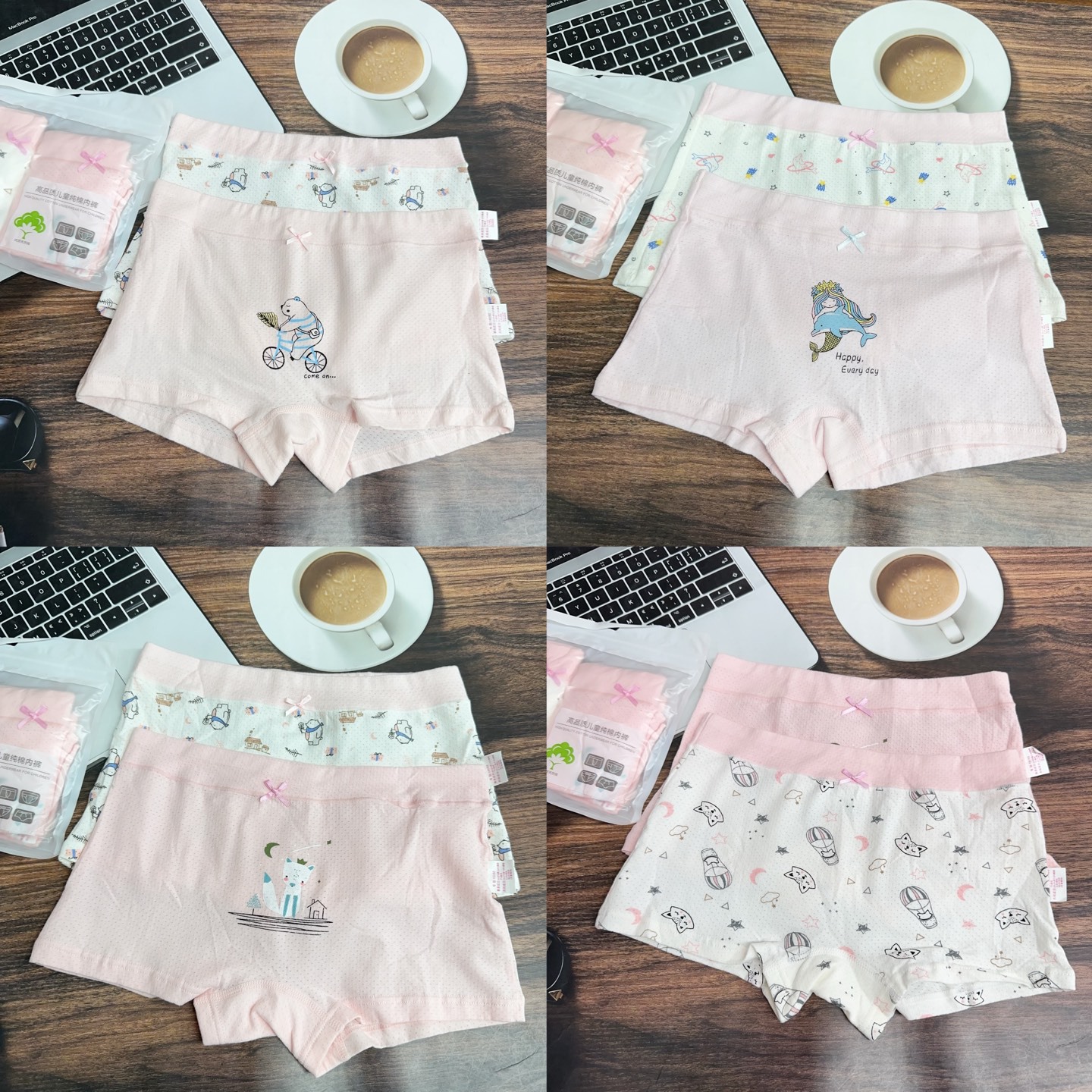 Girls' Boxer Briefs Breathable Mesh Pure Cotton Silk 7A Antibacterial Inner Underwear for Small and Medium-Sized Girls Wholesale