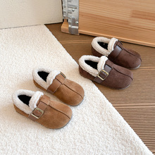 女童复古毛毛勃肯鞋2025冬季新款一脚蹬雪地靴加绒保暖豆豆鞋棉鞋