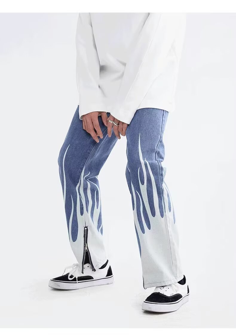 Men's Clothing Vibe Style Letter Jeans For Men With Side Zipper Design, Niche Hip Hop Street Rocking Slim Trousers_voghion.com