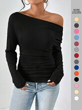 R 24289 Off Shoulder Long Sleeve Top ¶������ �羳�W��