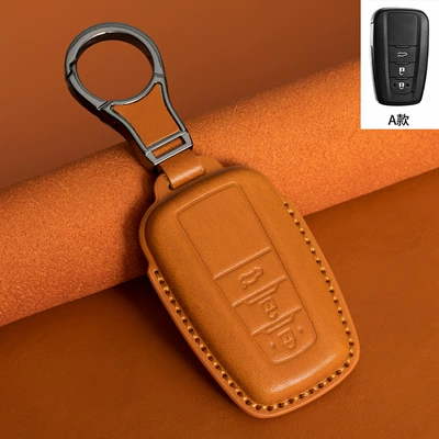 Car key bag Vegetable-Tanned Leather Key Cover - type-a-yellow-brown-metal-buckle