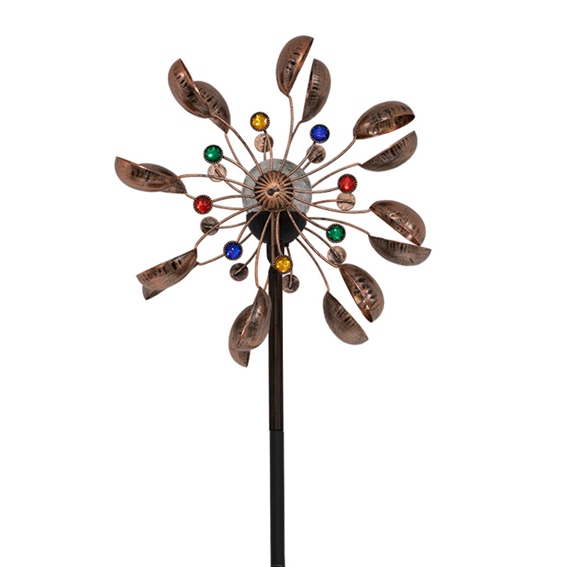Amazon LED lámpara solar molino de viento lámpara enchufable nueva transfronteriza al aire libre decorativo césped pétalo lámpara de color
