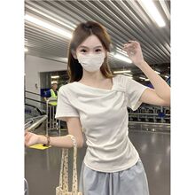 韩版纯欲2025夏季新款小众纽结设计纯色百搭纯棉短袖T恤上衣服女