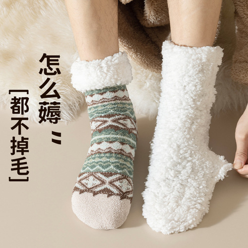 Floor socks for adults in autumn and winter plus velvet and thickened lamb velvet warm foot socks for home sleeping socks plush warm wholesale