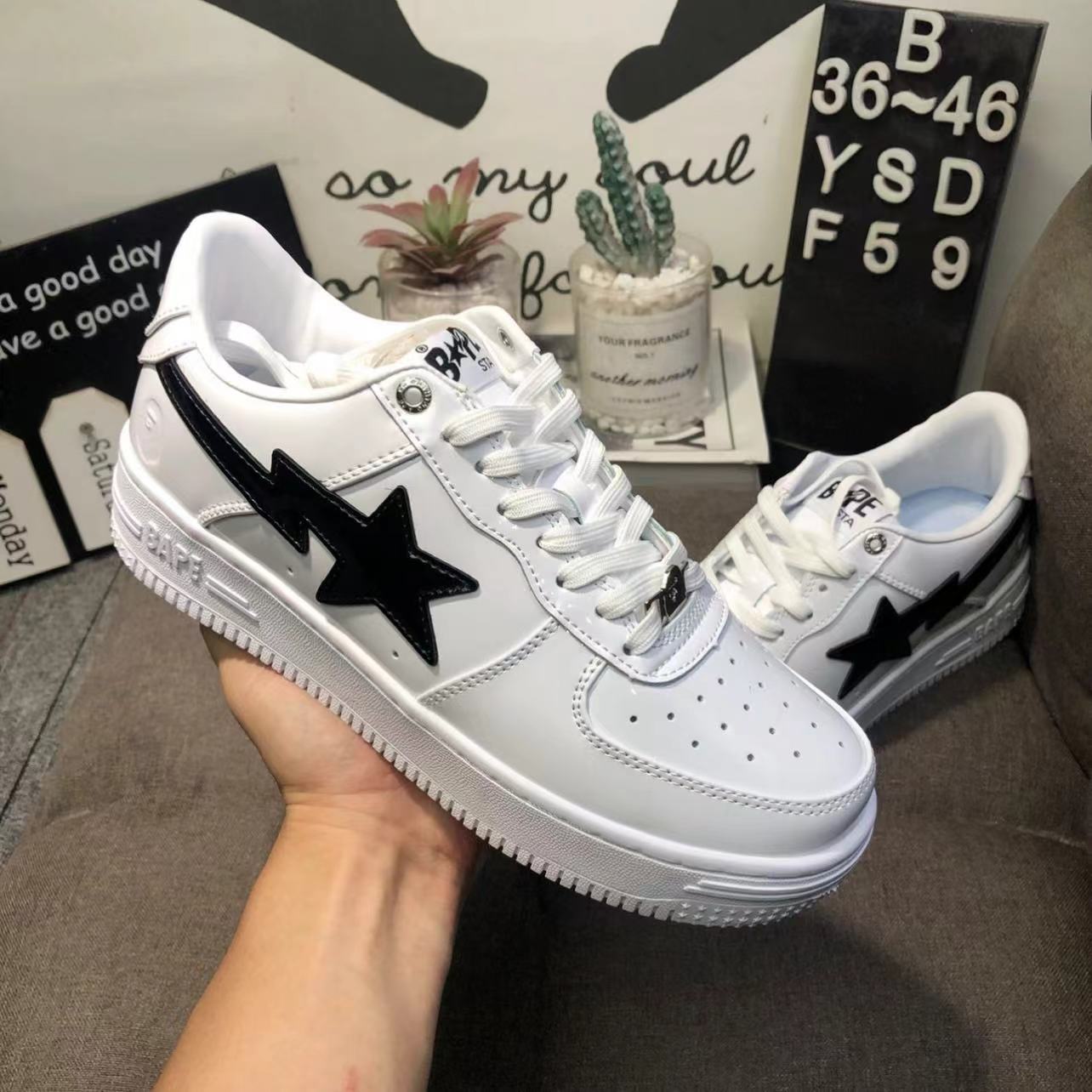 White and Black Star-Panel Low-Top Sneakers product photo