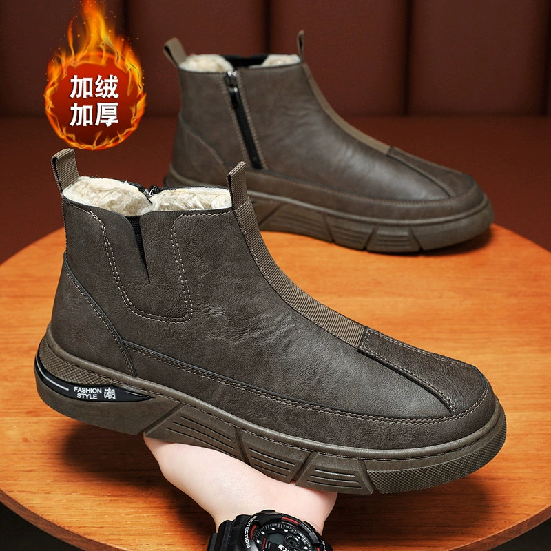 Хлопковая обувь, мужская зимняя теплая на флисовой подкладке, охрана труда на строительной площадке, мужская обувь, непромокаемые спортивные кожаные ботинки на платформе, мужские зимние ботинки