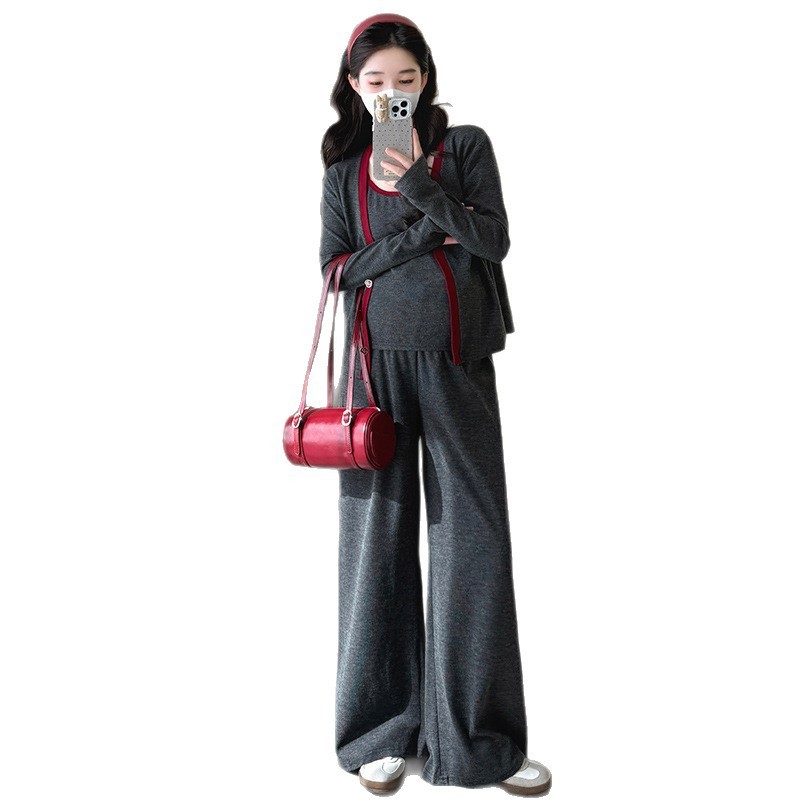 现货2025新品时尚韩版秋冬孕妇套装慵懒风拼色孕妇三件套孕妇套装|undefined