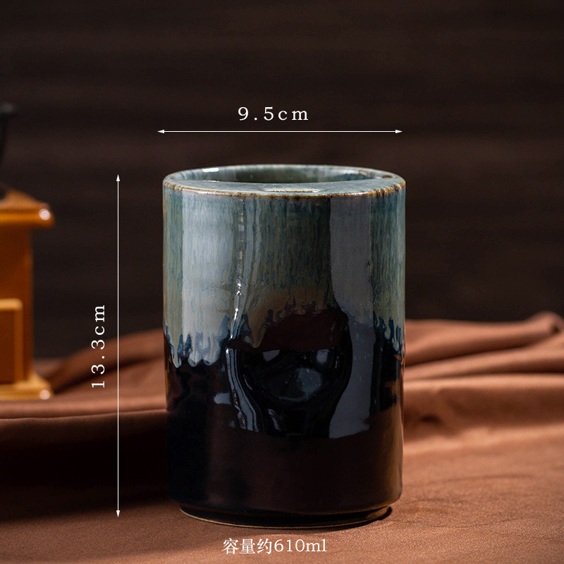 窑变复古咖啡杯水杯创意陶瓷直筒杯大容量吸管杯跨境粗陶马克杯子|undefined