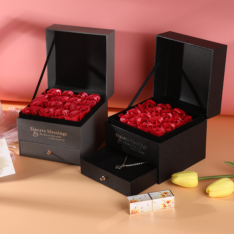 创意情人节七夕生日礼物礼品双层抽屉玫瑰皂花礼盒套装送老婆女友